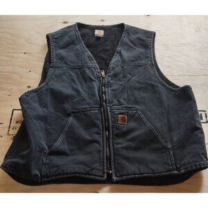 Carhartt Vest Men's 2XL Black Sherpa Lined Mock Neck Work Jacket BROKEN ZIPPER